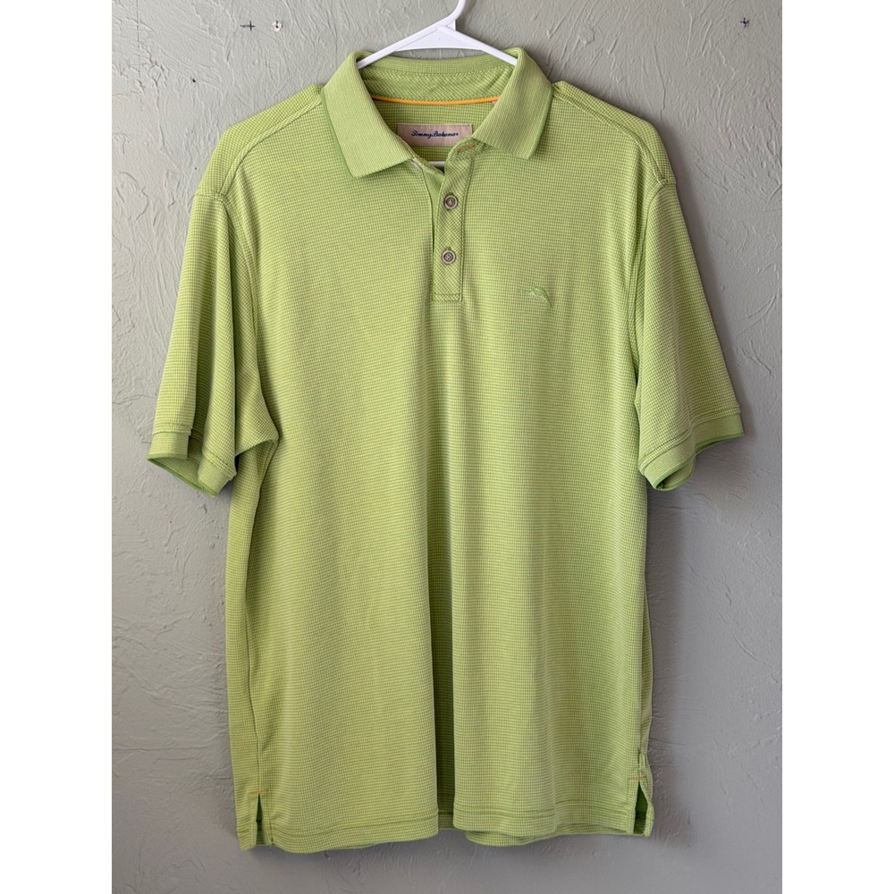 Tommy Bahama Mens Lime Green Textured Waffle Knit Polo Shirt M‎